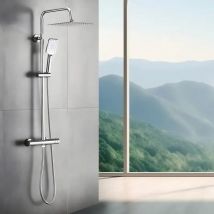 Sistema doccia con termostato – Soffione doccia a pioggia da 10 pollici, acciaio inossidabile, con termostato e supporto a parete regolabile