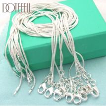 DOTEFFIL 925 Sterling Silver 5/10 sztuk/partia 16/18/20/22/24/26/28/30 Cal 1.2mm wąż łańcuszek naszyjnik dla kobiety mężczyzna moda biżuteria