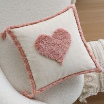 Pink Love Tufted dekorativer Kissenbezug, Valentinstag, Wohnzimmer, Sofa, Heimdekoration, 45 x 45 cm, Baumwolle, Quaste, Dekokissenbezug