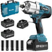 Seesii WH800 1300NM High Torque 1/2 Schlagschrauber 960Ft-lbs Bürstenloser Schlagschrauber 2X 5,0Ah Akku-Schlagschrauber für LKW