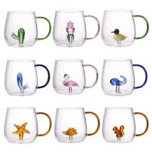 Tazza monostrato in vetro a forma di animale dei cartoni animati per la casa, in vetro borosilicato alto, per soggiorno con tazza per bevande fredde per succhi degli ospiti