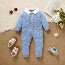 Blue Baby Rompers Knit Fashion Turtle Neck Long Sleeve Newborn Boys Jumpsuits Outfits One Piece Toddler Playsuits 0-18m Clothing