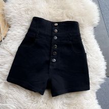 Streetwear Schwarz Denim Shorts Frauen Mode Hohe Taille Hüfte Wrap Shorts Jeans Sommer Koreanische Einreiher Sexy Hot Kurze Hosen