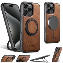 Strong Magnetic Compatible MagSafe Wireless Charging 360° Rotating Ring Stand PU Leather Phone Case For iPhone 17 16 15 14 13 12