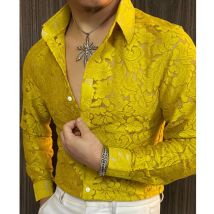 Männer Slim Fit Hemd Frühling Halb Transparent Langarm Hemd Männer Nachtclub Sexy Casual Social Party Smoking Bühne Sängerin Hemd