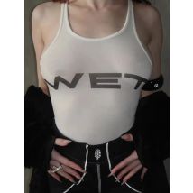 New 2024 Spring Women Sexy Tank Tops subtranslucent slim Tops Letter Printed White Women's Racerback Vest Summer Clothes