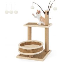 79 cm Kratz baum mit Rattan matte, hängender Ball, Sisal-Kratz brett, Plüsch-Kletter möbel