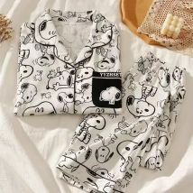 Snoopy Cartoon Frühling Herbst Pyjamas Langarm Hosen Sommer Milch Seide Warme Hause Kleidung nachtwäsche männer frauen nachthemd