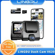 LINGDU ADAS Dash Cam V620 4K WiFi anteriore e posteriore Telecamera per auto Rilevazione movimento GPS Modalità parcheggio Riproduzione temporale aggiornata 1080P