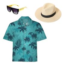 Spiel Tommy Vercetti Cosplay Kostüm Großes Hemd für Männer Protagonist Spieler Küste Stil Hawaii Strand Sonnencreme Strandhut Sonnenhut