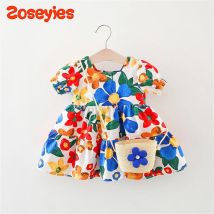 2 Teile/satz Kostenlose Gewebte Tasche 2023 Neue Sommer Baby Mädchen Kleid Tropical Print Strand Ins Kurzarm Täglichen Verschleiß