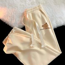 Herbst Nette Bär Druck Kordelzug Casual Hosen frauen Neue Hosen Gerade bein Sport Jogginghose Mode Lose Breite bein Hosen