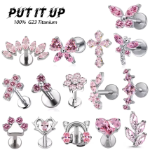 Hochwertiges Ohrstecker-Set aus F136-Titanlegierung mit rosa Zirkonia, modischer Knorpel- und Lippenpiercing-Schmuck für Männer und Frauen