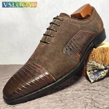 Luxury Men Oxford Shoes Lace up Cap Toe Black Brown Casual Men Dress Shoes Suede Patchwork Genuine Leather Shoes For Men