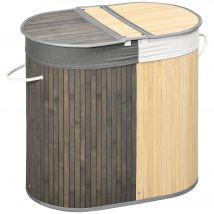 HOMCOM Cesto para Ropa Sucia Bambú 100L con Tapa 2 Compartimentos 62,5x37x60,5cm