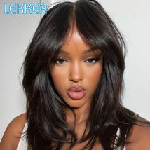 Lekker 14" Short Deep Wavy Bob 13x1 T Part Lace Front Human Hair Wigs For Women Brazilian Remy Hair Middle Part Body Wave Wigs