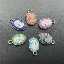 18 neue Oval Charms KC Gold Farbe Retro Beauty Mixed Harz Anhänger 12x21mm