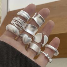 Ringe aus 925er-Sterlingsilber für Damen, Paare, minimalistisch, handgefertigt, schlicht, glänzend, Inter-Ring-Set, Party-Schmuck, Geschenk, verhindert Allergien