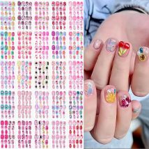 120Pcs Kawaii False Nails Children Press On Cartoon Self-Adhesive Nail Full Cover Short False Manicure Kits Gifts for Kids Girls