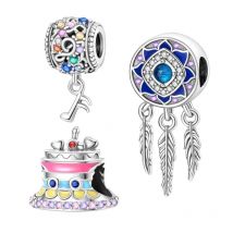 NEUER authentischer 925er-Sterlingsilber-Traumfänger-Kuchen-Regenbogen-Original-Charm, baumelnde Perlen, passend für Armbänder, Schmuck, Frauen, Geschenke