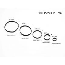 100 Stück, 5 Größen, verschiedene schwarze Gummibänder, elastische Verpackungsbinder zum Verpacken