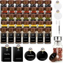 Kwadratowy słoik na przyprawy z pokrywką z drewna różanego |   Szklany pojemnik na przyprawy o pojemności 120 ml |   Zestaw pojemników na przyprawy z etykietami, 12/24/35 sztuk