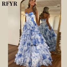 RFYR A Line Floral Prom Vestidos De Novia Pleated Elegant Prom Dress 2025 Floor Lenght Party Dress for Women  فساتين السهرة