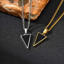 Man Triangular Black Agate Pendant Necklace,Waterproof Stainless Steel Natural Stone Geometric Pendant,Birthday Party Gift