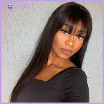Gerade Echthaar-Perücken mit Pony, 3 x 1 Mittelteil, Spitzenperücke, knochengerade Echthaar-Perücke, voll maschinell hergestellte Haarperücken für Frauen