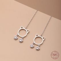 Lange Tropfen-Ohrringe aus 925er-Sterlingsilber mit Katzen- und Fußabdruck für Frauen, niedlicher Tier-Quasten-Ohrring, Freundin, Geburtstag, Party, Schmuck, Geschenk