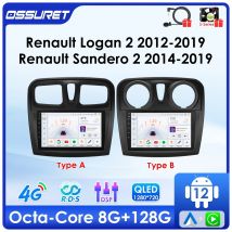 2Din Android Autoradio Carplay per Renault Logan 2 2012-2016 2017 2018 2019 Sandero Lettore Multimediale GPS Navi Stereo Audio 4G