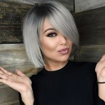 Eishaar Hairro Kurze graue BOB-Perücke, U-Teil, Lace-Front-Perücke, hitzebeständiges Kunsthaar, natürlich aussehende kurze, gerade BOB-Perücken f