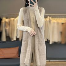 100% australische Wolle Kapuzen weste Damen gestrickt Herbst und Winter High-End lange Damen ärmellose Strickjacke Hot Selling