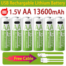 Bestely AA 13600 mAh 1,5 V wiederaufladbarer Lithium-Akku, langlebige, schnell aufladbare Li-Ionen-Akkus, 2000 Zyklen mit USB-C-Kabeln