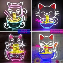 Glückskatzen-Ramen-Neonschilder für die Wand – Japanischer Anime-Stil für Restaurants, Glückskatzen-Nudelzimmer, farbenfroher Stil für Restaurant, Bar, Küche