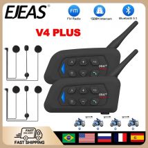 EJEAS V4 Plus Motorcycle Helmet Bluetooth Walkie Talkie 4 Rider 1500M Full Duplex Bluetooth 5.1 IP65 Waterproof Noise Reduction