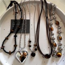 Kpop Trendy Punk Vintage Stones Heart Pendant Necklace For Women Men Gothic Hip-Hop Fashion Aesthetic Charm Jewelry Accessories