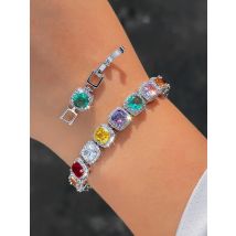 ThreeGraces Elegant Shiny Multicolor Zirconia Square CZ Link Chain Tennis Bracelet for Women Fashion Bridal Party Jewelry BR435