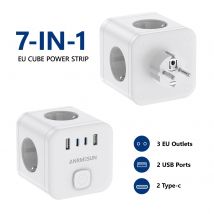 Prolunga per presa a muro con interruttore 3 prese 2 porte USB A e 2 porte di tipo C Caricatore adattatore per presa multipla portatile per viaggi