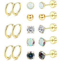 16pcs 20g hypo allergene Ohr stecker für Frauen Männer, Edelstahl Flatback Ohrringe Zirkonia Ohrring Piercing Schmuck