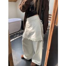 Spitze Patchwork Hosen Frauen Koreanische Elegante Mode Gerade Hosen Y2K Ästhetischen Streetwear Baggy Hohe Taille Casual Hosen
