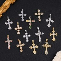 Juya 18K Gold versilbert handgemachte Kupfer katholische christliche Kreuze Charms für DIY religiöse Talisman Anhänger Schmuckherstellung