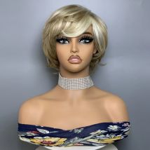 Wellige Echthaarperücke ohne Spitze F8/60 #   Pixie-Schnitt-Perücke, kurze Perücke mit Pony, Echthaar-Perücken für Frauen, natürlicher Look und Stil