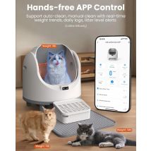 Automatyczna kuweta samooczyszczająca się z otwartym wierzchem dla kotów, specjalna duża toaleta automatyczna dla kotów, sterowanie przez aplikację Wi-Fi.