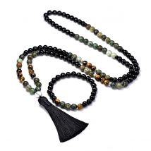 8 MM Natürliche Tigerauge Stein 108 Mala Perlen Halsketten Armbänder Sets Für Frauen Schwarz Onyx Yoga Quaste Lange Rosenkranz Halskette männer