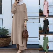 Elegance Long-sleeved Long Shirt and Trousers Muslim Dress Arabia Dubai Abayas Muslim Set Loose Women Abaya Morocco Party Dress