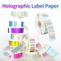 160 Stück holografisches Laser-Thermo-Etikettenband, glänzend, selbstklebende Rolle, bedruckbares Aufkleberpapier, langlebig, silberfarben, Name, Party-Geschenkanhänger