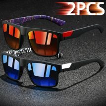2 Stück Modische Vintage Quadratische Sonnenbrillen für Herren Angeln Fahren Luxus Marken-Designer Sonnenbrillen Blendschutz Retro Eyewear