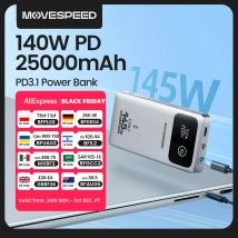 MOVESPEED M25Pro 140W Power Bank Carica rapida 145W Max 25000mAh Batteria esterna PD3.1 Powerbank per iPhone MacBook Lenovo Laptop
