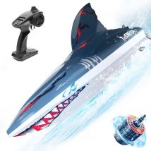 DEERC RC Shark Boat DE 2104 SHARK 48+ km/h, velocità 3S, autoripridente, 2,4 GHz, luci a LED, regalo estivo.
